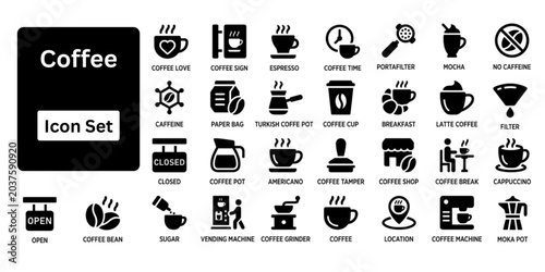 Schilderij op canvas Silhouette vector of Coffee icon set