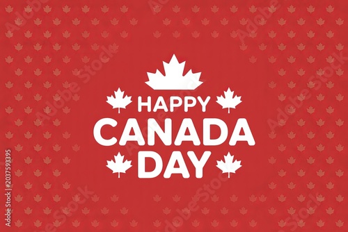 Happy canada day text with white maple leaf on red background