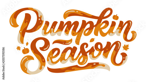 Foto Autumn Arrival: Pumpkin Season calligraphy announces the beloved fall season with decorative elements of pumpkins and autumn leaves, evoking cozy feelings and seasonal cheer