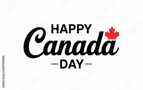 Happy canada day text with red maple leaf symbol holiday