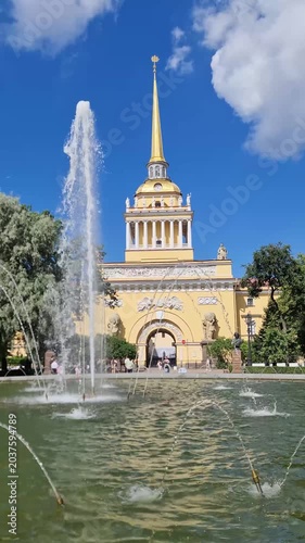 Monument and fountain in Sankt Petersburg city