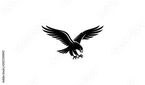 Obraz na płótnie Black raptor bird silhouette vector illustration swooping eagle isolated on whit