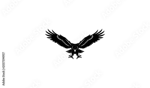 Obraz na płótnie Swooping bird of prey silhouette vector black flying raptor isolated on white ba