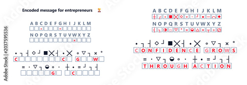 Tableau sur toile Encoded message for entrepreneurs with alphabet and symbols layout