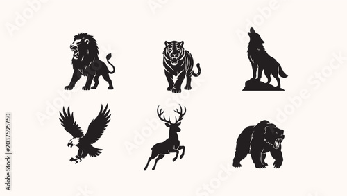 Canvas Print wild animals silhoutte, tiger,lion,eagle,bear,deer,wolf