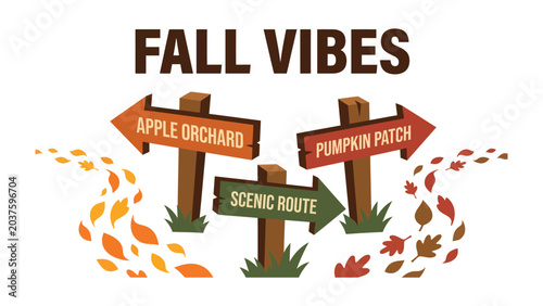 Foto Fall Vibes Directional Signs: Embrace the spirit of autumn with these charming directional signs pointing towards an apple orchard, pumpkin patch, and scenic route
