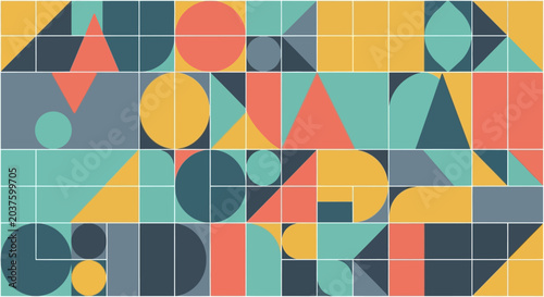 Geometric Pattern, Abstract Shapes, Retro Design, Color Blocks Background