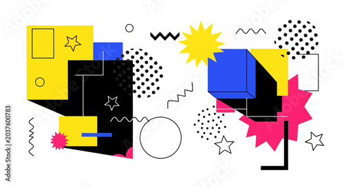 Geometric Abstract Art Collage: Retro Shapes and Colors