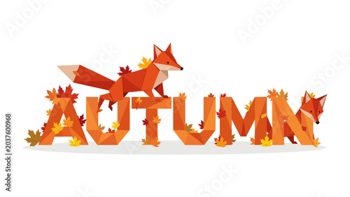 Canvas-taulu Autumn foxes and leaves decoration