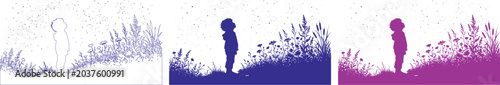 Fotografía Minimalist vector silhouette of a person looking up at the sky, surrounded by abstract foliage