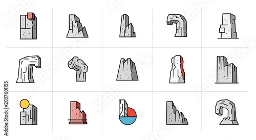 Stylized Rock Formations: Icon Set