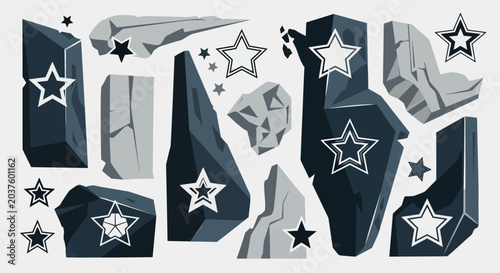 Stone Objects with Stars Vector Elements