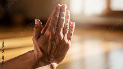 both hands folded closed facing upwards as if wanting to ask, pray, pray, or hope