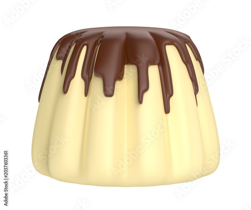 Vanilla pudding topped with chocolate on transparent background