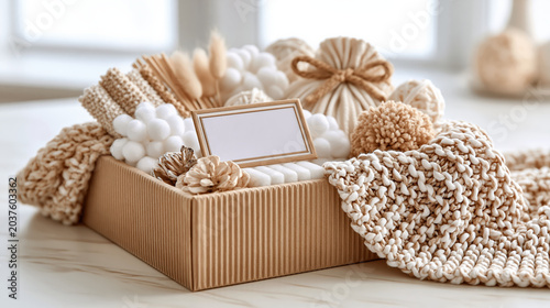 Kraft box cotton yarn neutral color handmade item gift box woven blanket decorative cushion natural texture cozy home decor soft textile woven