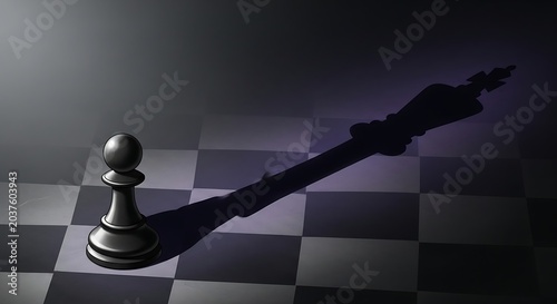 Black Chess Pawn Casting Shadow of King on Chessboard