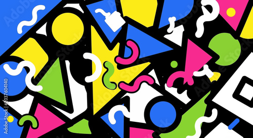 Retro 80s Pattern: Geometric Shapes, Bright Colors, Abstract Background