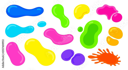 Colorful Paint Splatters and Drops, Vibrant Liquid Shapes