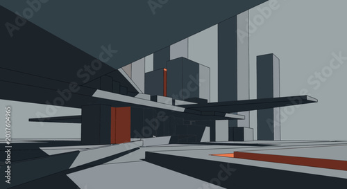 Futuristic Minimalist Architecture with Geometric Shapes and Shadows