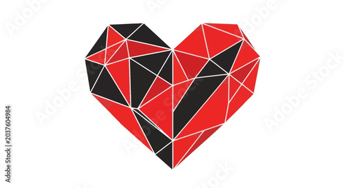 Geometric Heart Shape with Red, Black and White Polygonal Design