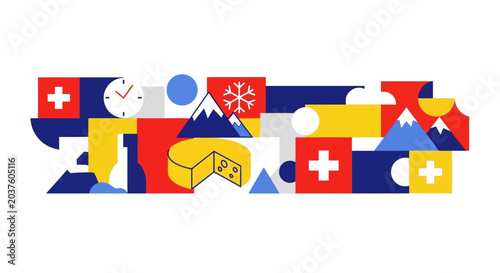 Switzerland Abstract Graphic Design with Swiss Icons