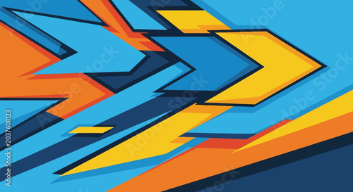 Abstract Geometric Shapes, Dynamic Motion, Blue, Orange, Yellow