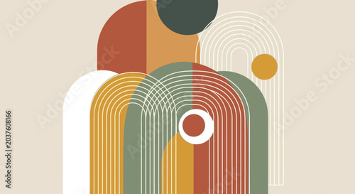 Boho Abstract Shapes Rainbow Arch Geometric Mid Century Modern Decor