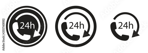 24h Customer Support Phone Icon Set in Circular Arrow Style