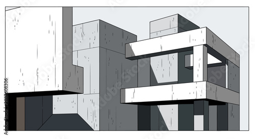 Modern Brutalist Architecture, Geometric Shapes, Concrete Structures
