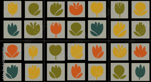 Retro Floral Pattern - Vintage Stylized Flowers in Earthy Tones