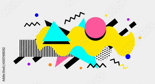 Retro Geometric Shapes Abstract Background. Memphis Style Design.