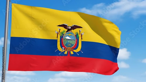 Ecuadorian Flag Waving Proudly Against a Clear Blue Sky 1.