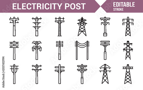Power Line and Transmission Tower Icons for Engineering Projects