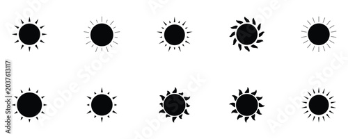 Konstfotografi Collection of black sun shine vector icon