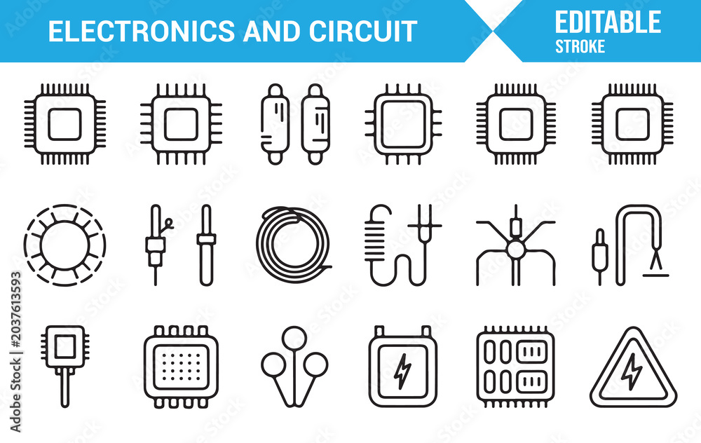 Fototapeta premium Electronics Circuit Symbols Set for PCB and Device Projects