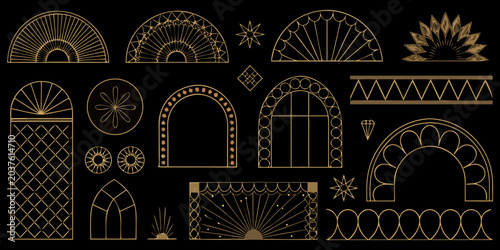 Konstfotografi Gold Art Deco Frames Collection Linear Vector Illustration