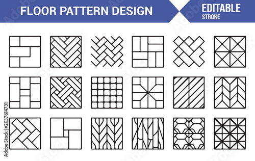 Editable Stroke Floor Pattern Icons Set for Interior Design