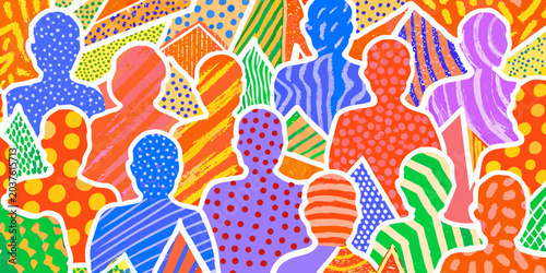 People Silhouettes With Colorful Patterns Vector Illustration