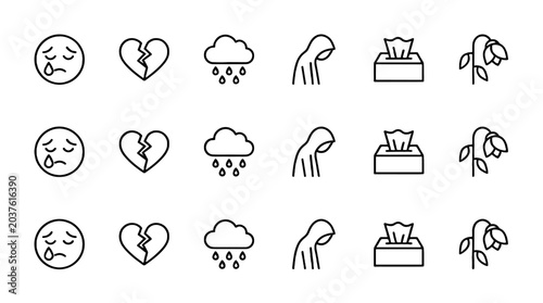 Tableau sur toile Set of sadness related outline icons in linear style
