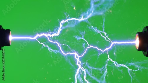 Macro Close-Up High Voltage Electric Arc Green Screen