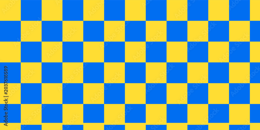 Fototapeta premium Geometric seamless checkerboard background pattern, blue and yellow cell design.