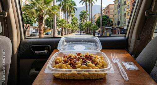 Macaroni cheese with bacon
