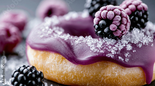 Close-Up of Purple Glazed Donut with Blackberries