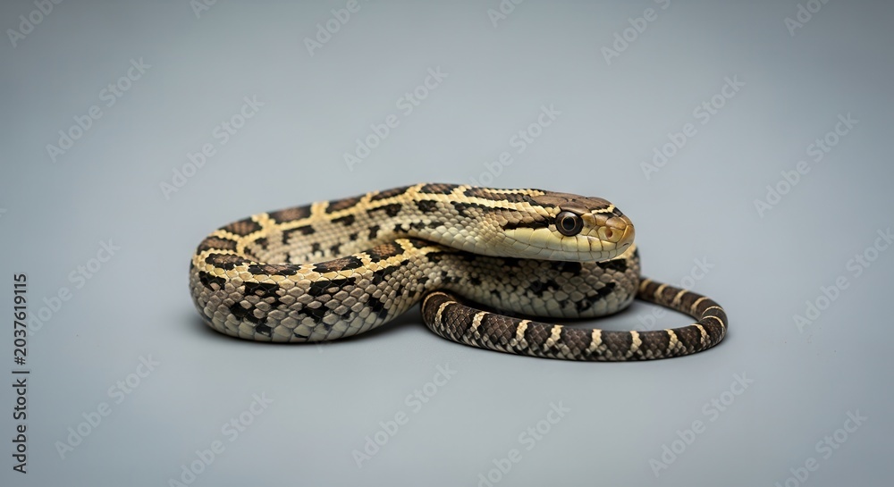 Fototapeta premium Coiled Hognose Snake Isolated on a Plain Gray Background.
