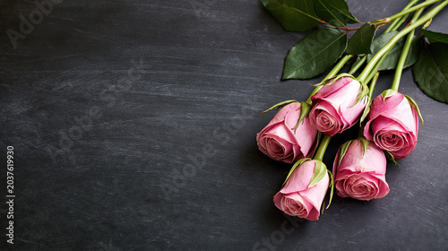 Pink roses on a dark textured surface