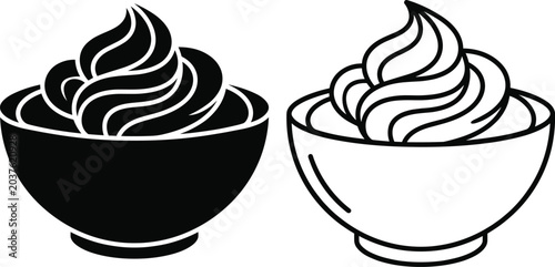 Bild auf Leinwand Black and white silhouette illustration of two stylized dessert bowls with swirl