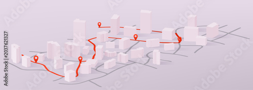 Schilderij op canvas Isometric 3D city map with GPS navigation pins and route markers