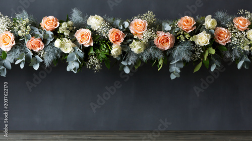 Elegant Floral Garland with Peach and White Roses