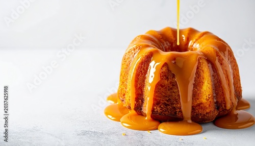 Rich Molten Caramel Bundt Cake With A Generous Golden Caramel Drizzle Flowing Down Its Sides
