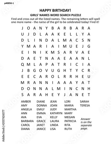 Girls' names word search puzzle game with hidden word (JACQUELINE)
